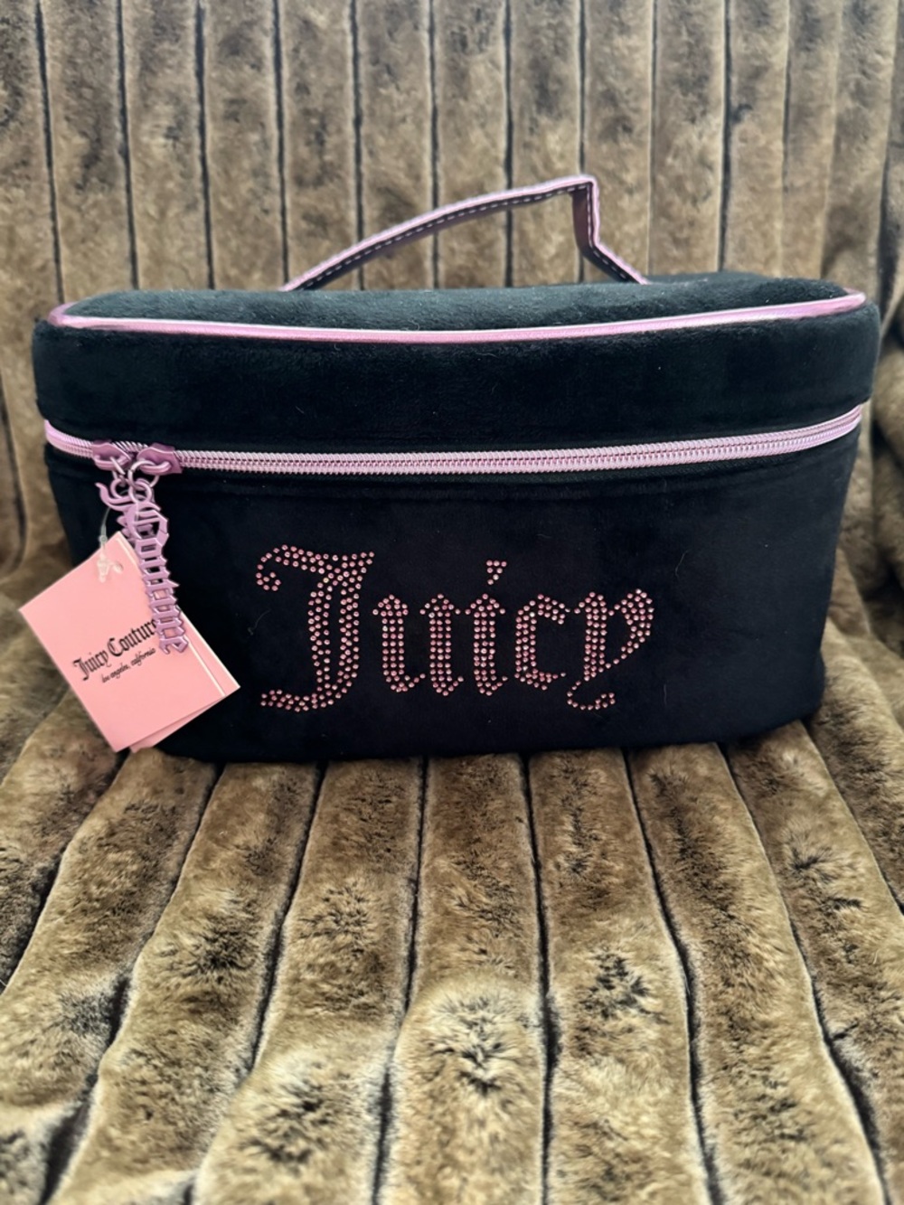Juicy Couture Black & Pink Rhinestone Logo Cosmetic Case